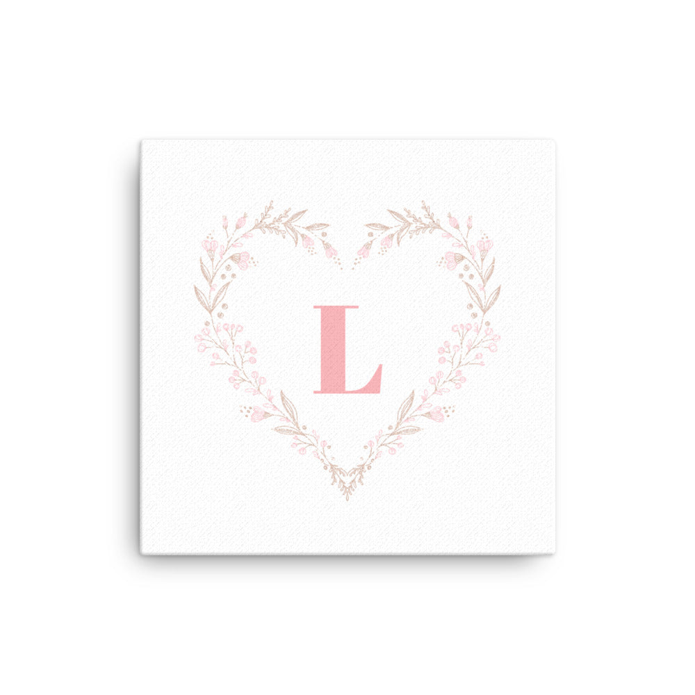 Leodie Heart Wreath Monogram Thin Canvas Wall Print 12x12