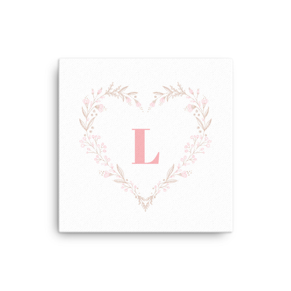 Leodie Heart Wreath Monogram Thin Canvas Wall Print 16x16