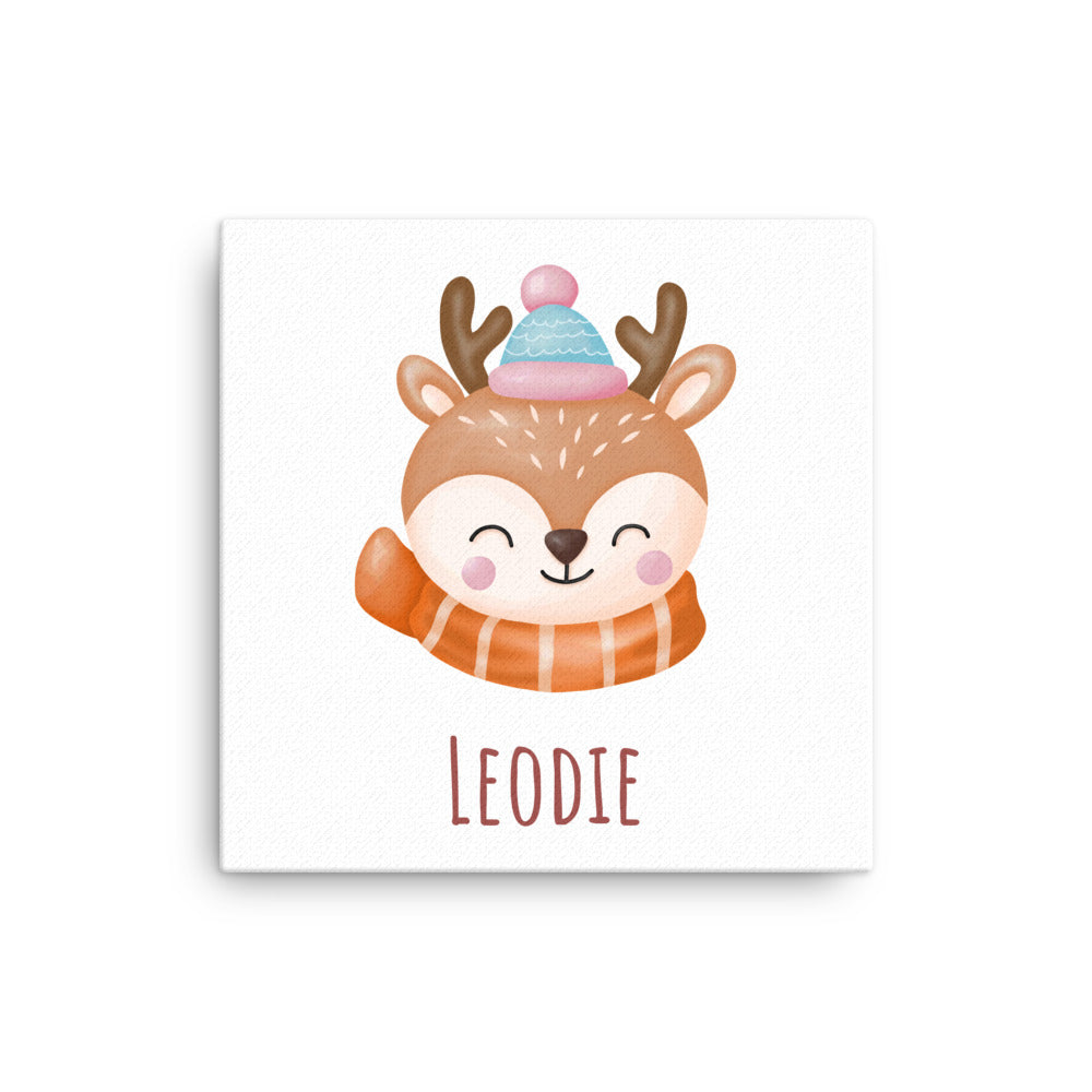 Leodie Winter Deer Thin Canvas Wall Print 16x16