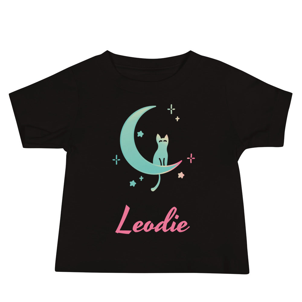 Leodie Cat and Crescent Moon Baby Tee Black