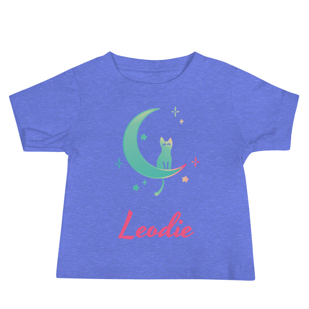 Leodie Cat and Crescent Moon Baby Tee Blue