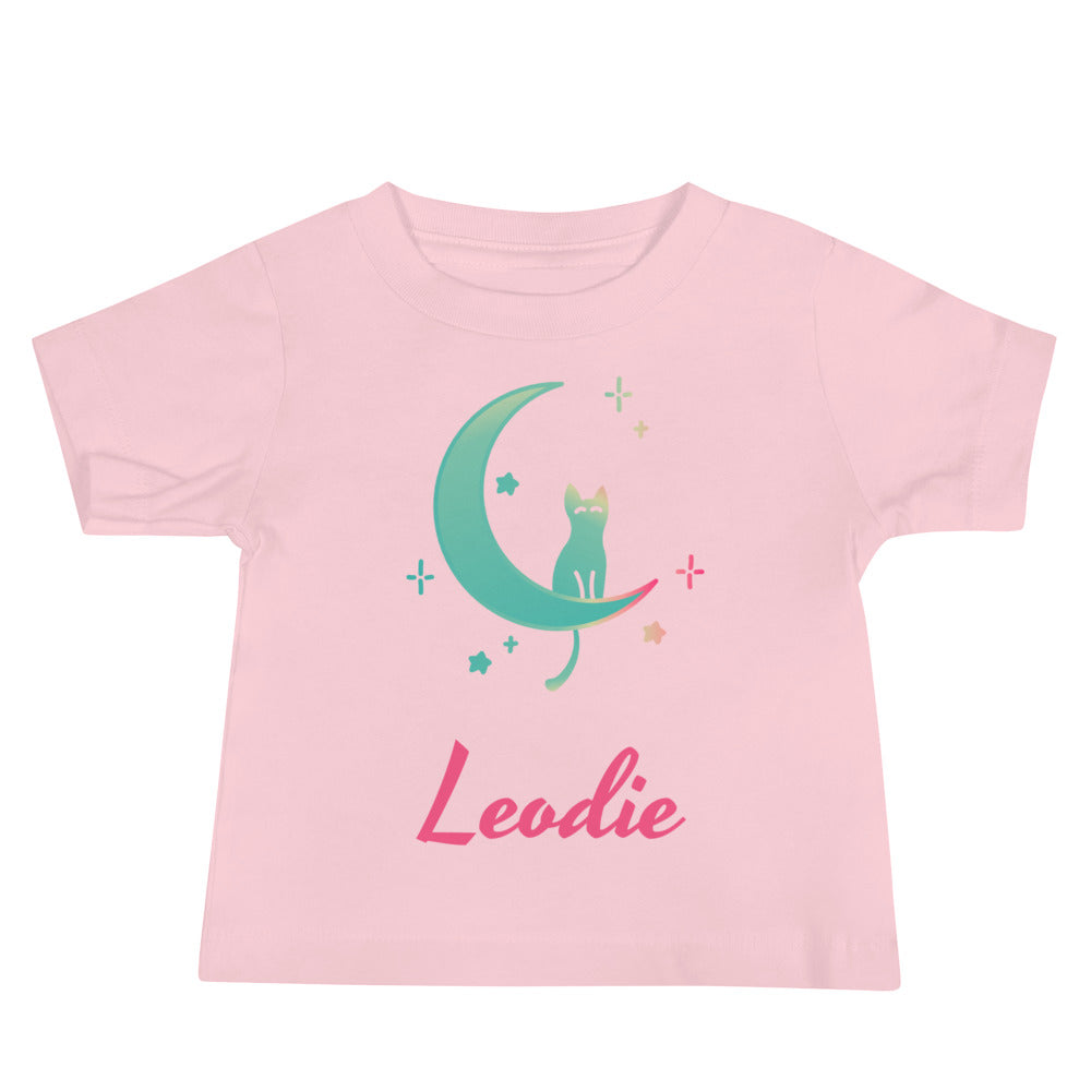 Leodie Cat and Crescent Moon Baby Tee Pink