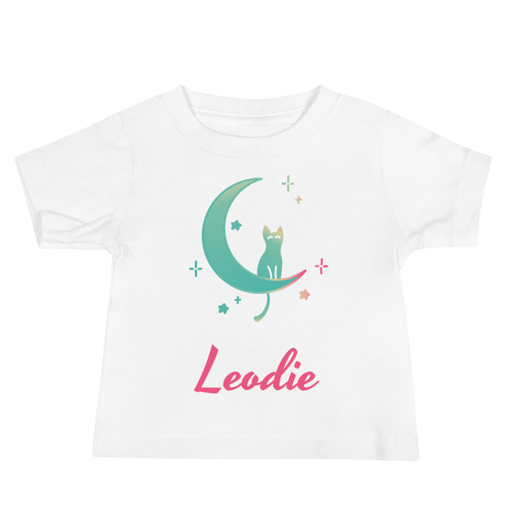 Leodie Cat and Crescent Moon Baby Tee White