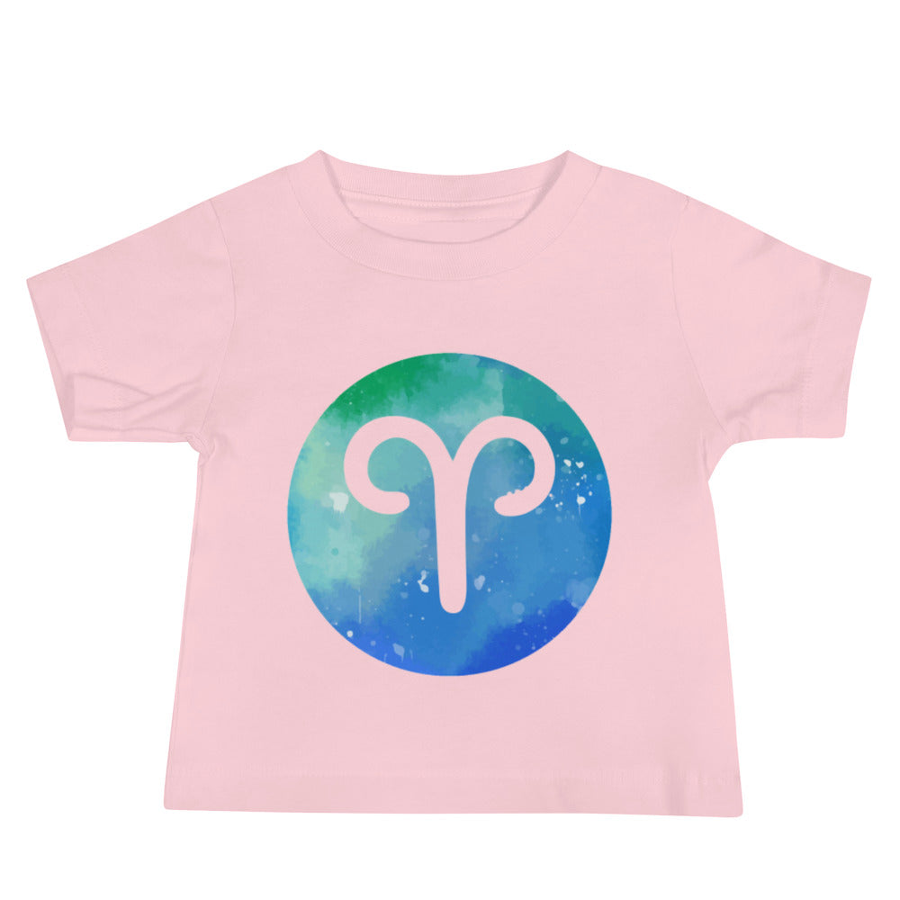 Leodie Blue Nebula Aries Symbol Baby Tee Pink