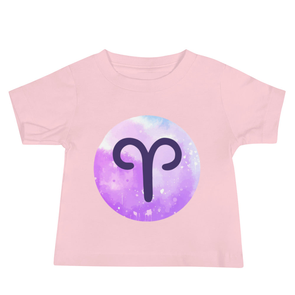 Leodie Purple Nebula Aries Symbol Baby Tee Pink