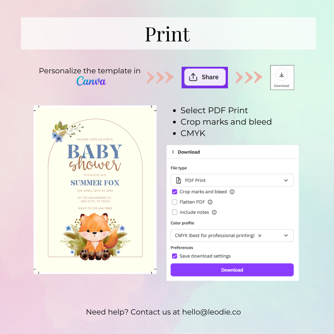 Summer Fox Baby Shower Invitation Template