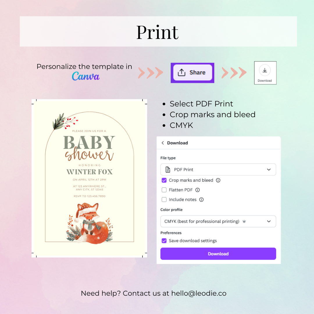 Winter Fox Baby Shower Invitation Template