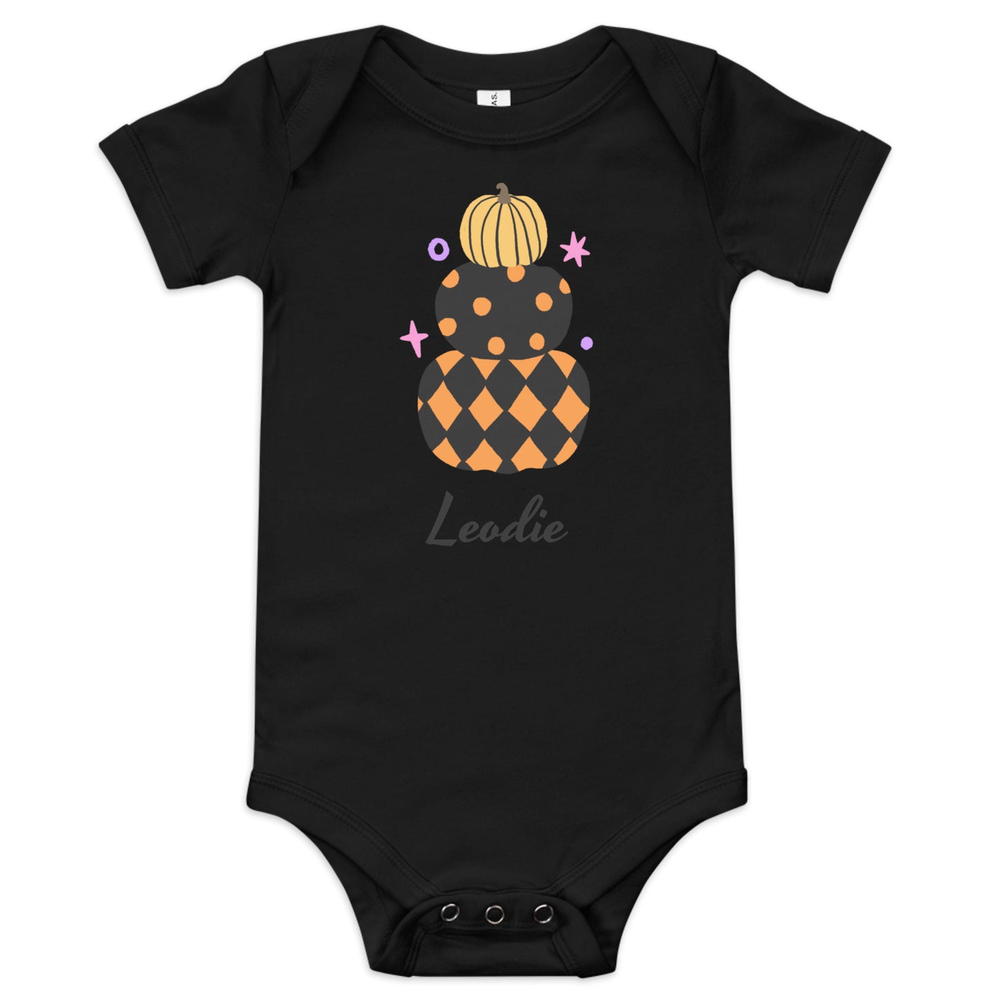 Harlequin Halloween Pumpkin Stack Baby Onesie