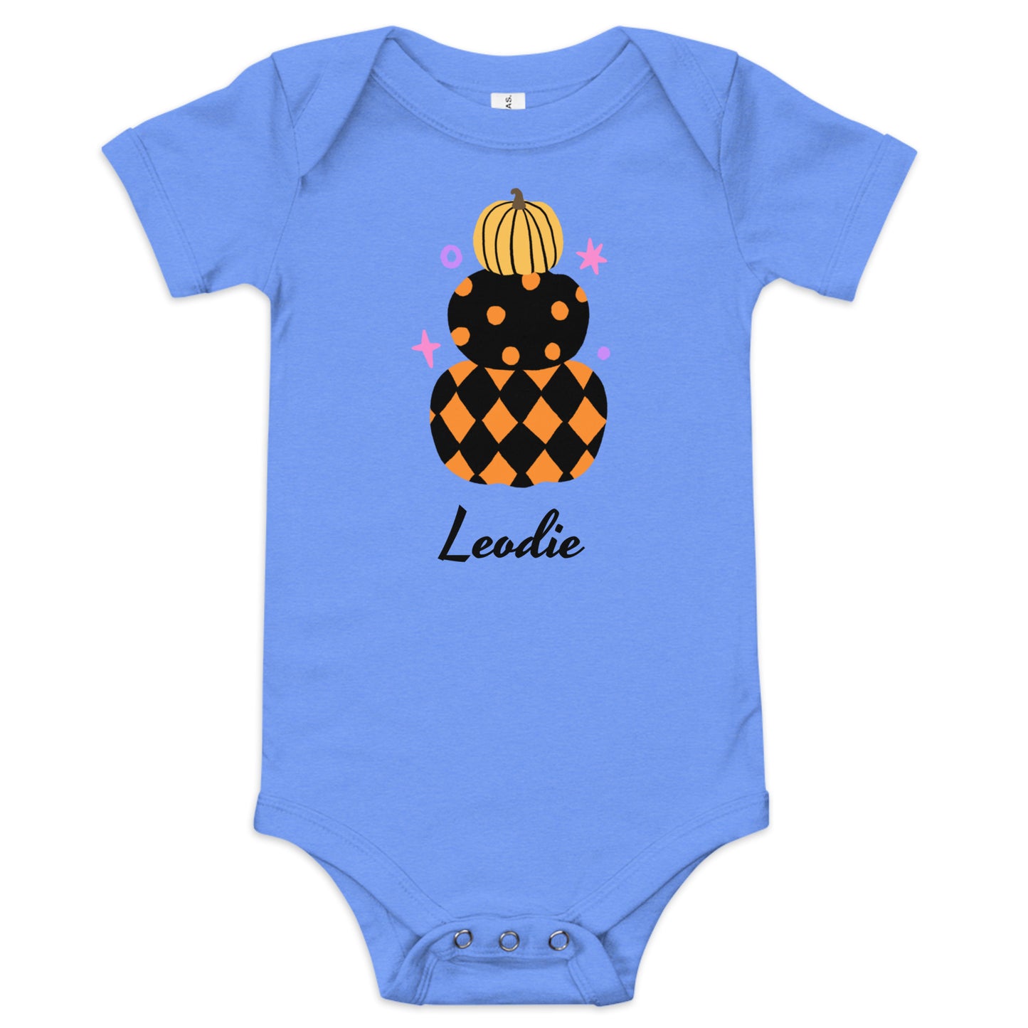Harlequin Halloween Pumpkin Stack Baby Onesie