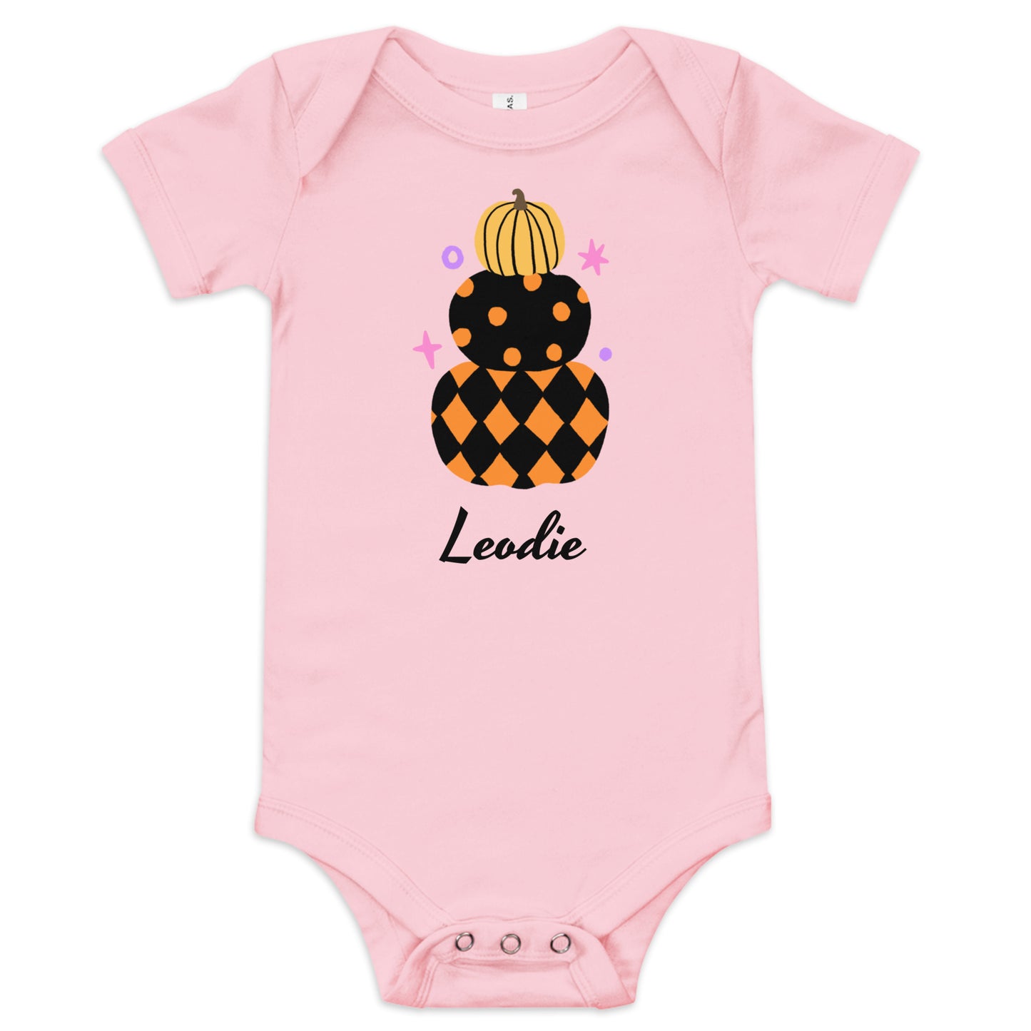 Harlequin Halloween Pumpkin Stack Baby Onesie