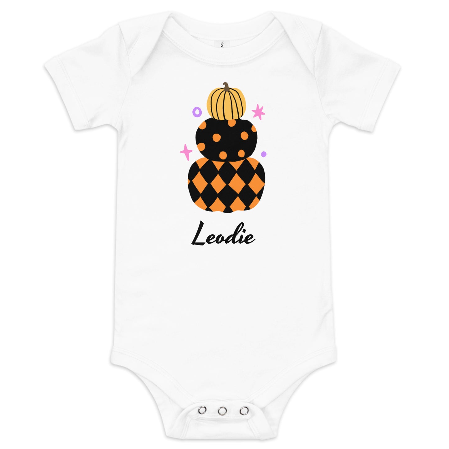 Harlequin Halloween Pumpkin Stack Baby Onesie