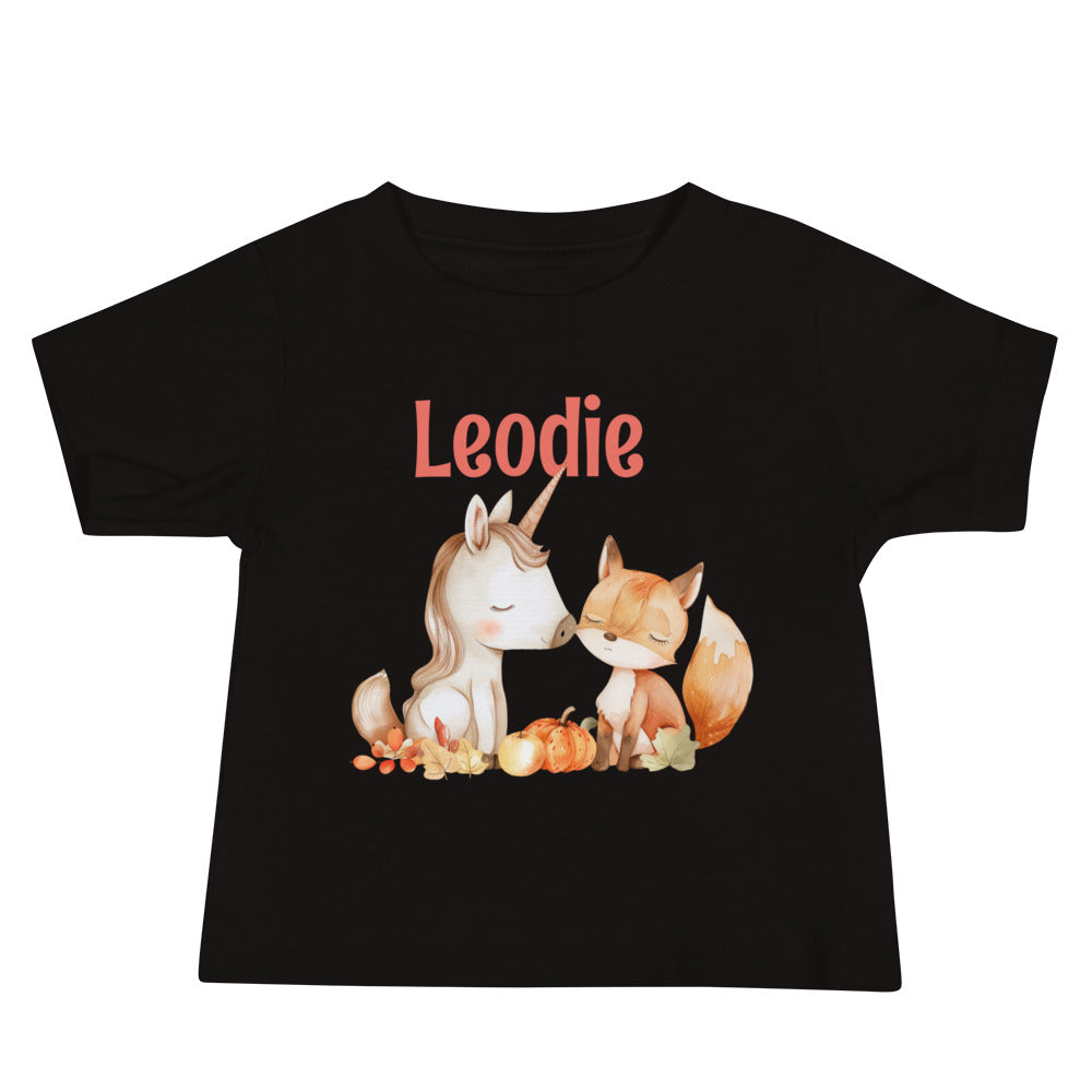 Customizable Unicorn and Fox Friends Autumn Baby Tee