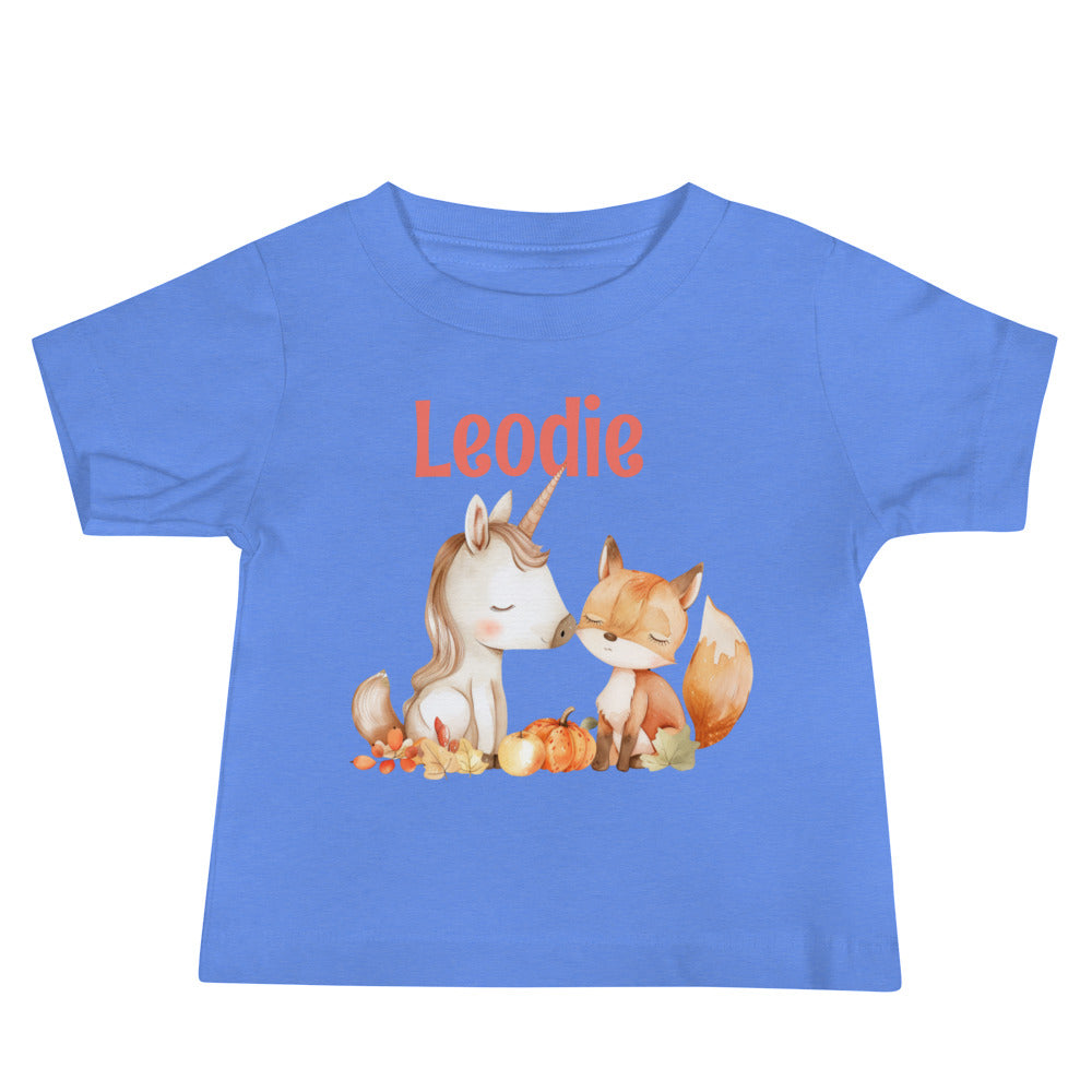 Customizable Unicorn and Fox Friends Autumn Baby Tee