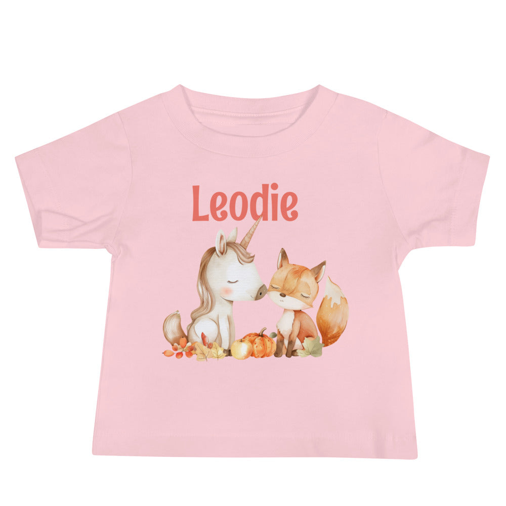 Customizable Unicorn and Fox Friends Autumn Baby Tee