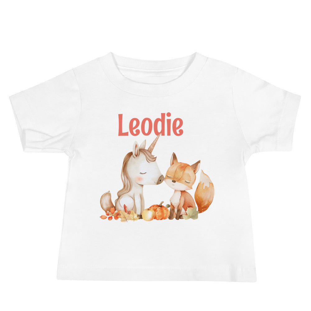 Customizable Unicorn and Fox Friends Autumn Baby Tee