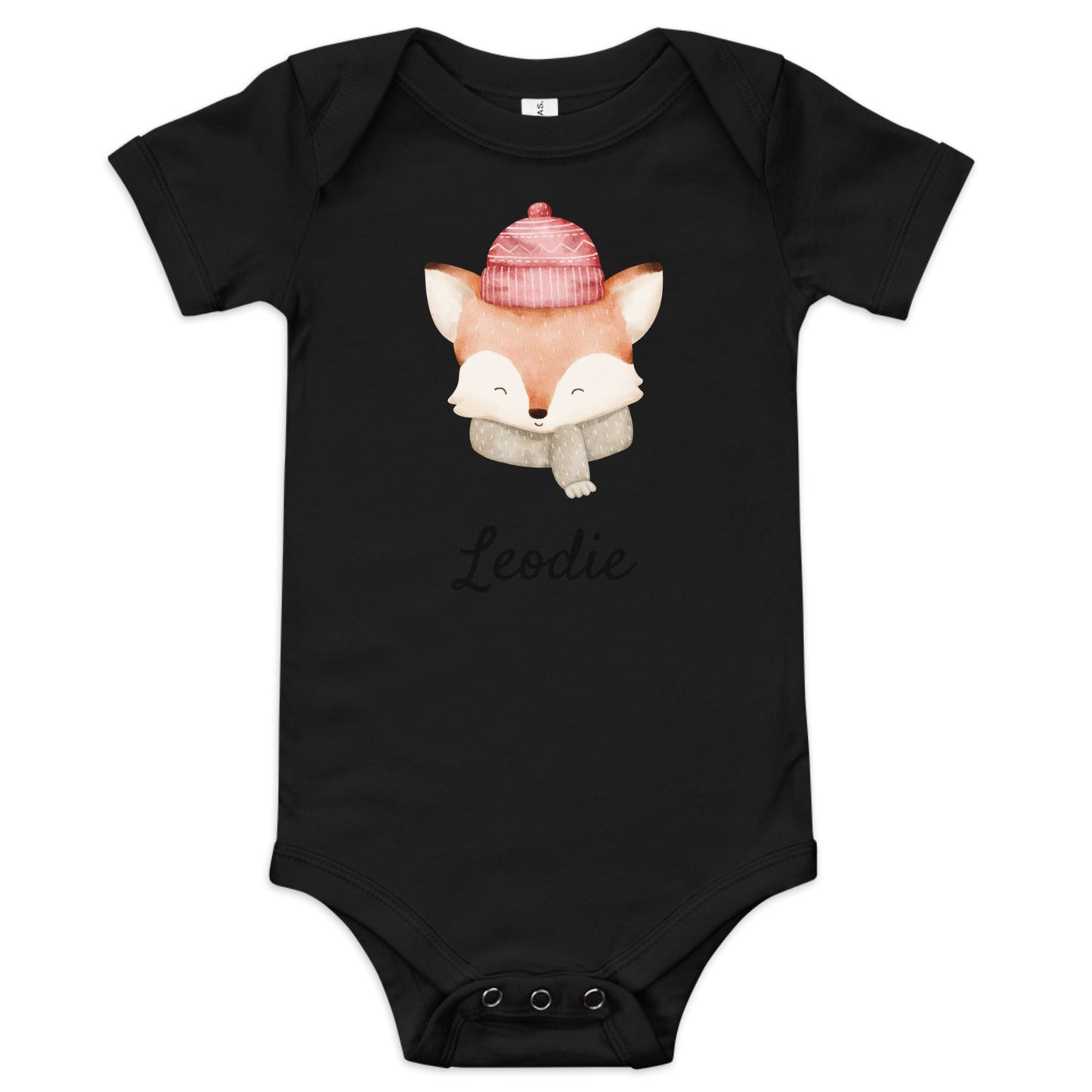 Leodie Knit Hat Fox Baby Onesie Black