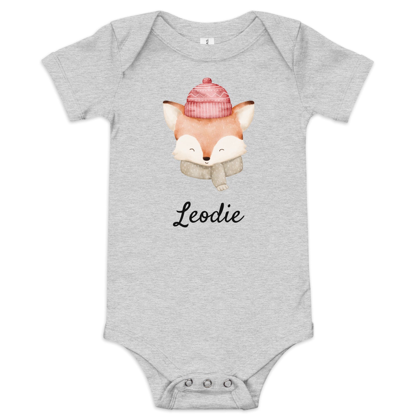 Leodie Knit Hat Fox Baby Onesie Grey