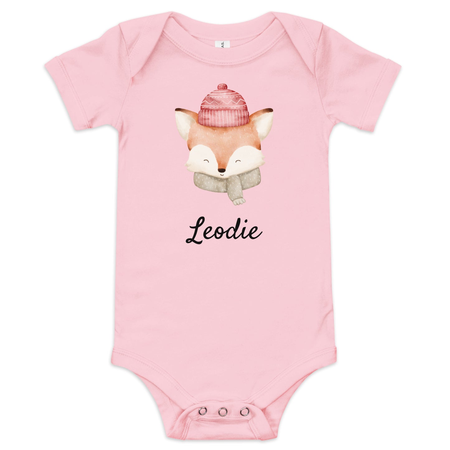 Leodie Knit Hat Fox Baby Onesie Pink