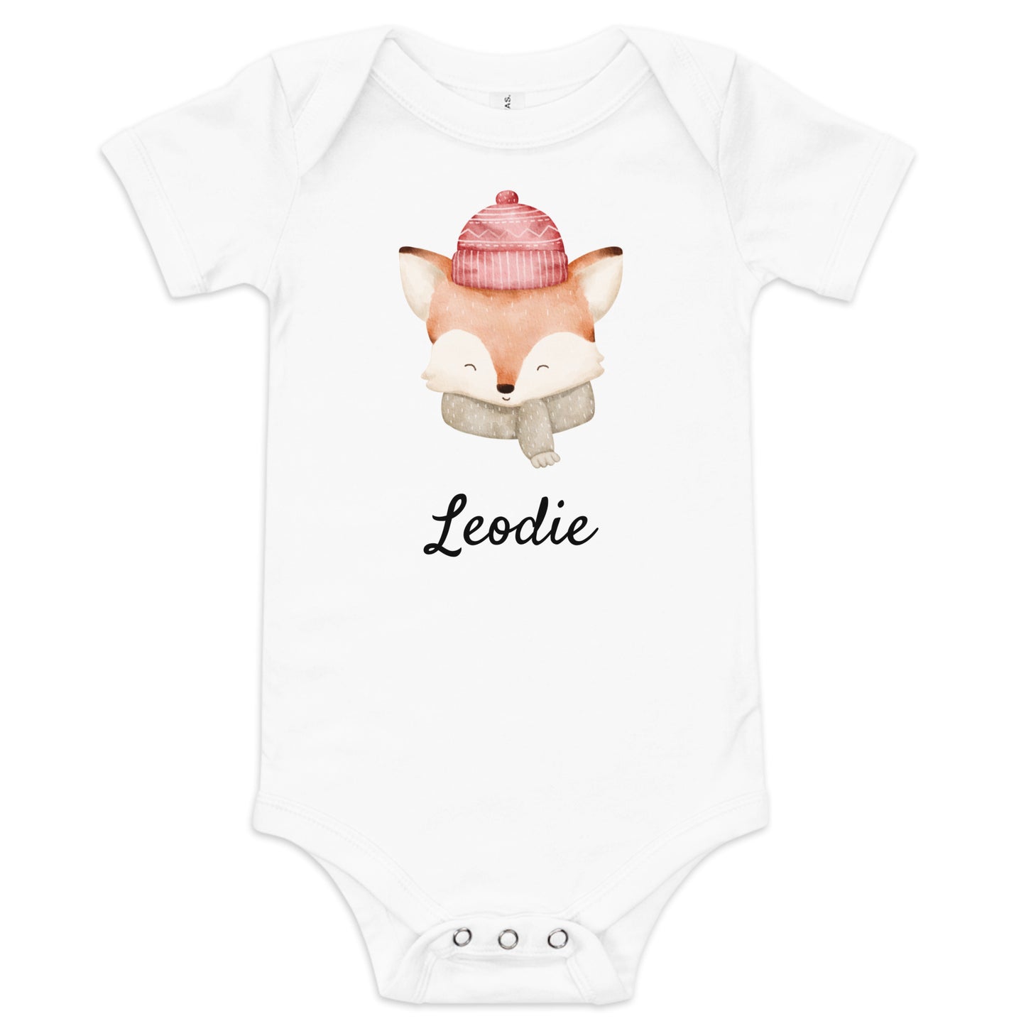 Leodie Knit Hat Fox Baby Onesie White