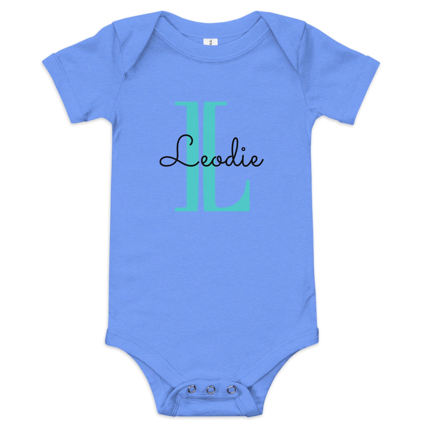 Leodie Overlay Monogram Baby Onesie Blue