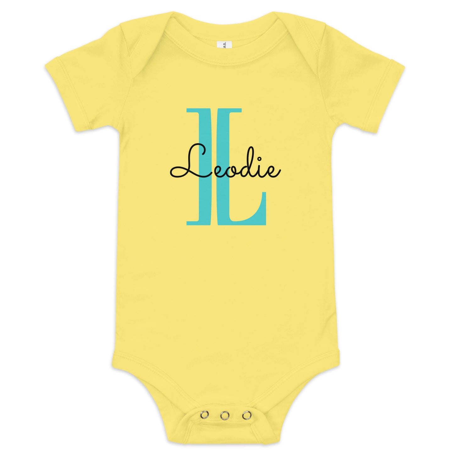 Leodie Overlay Monogram Baby Onesie Yellow