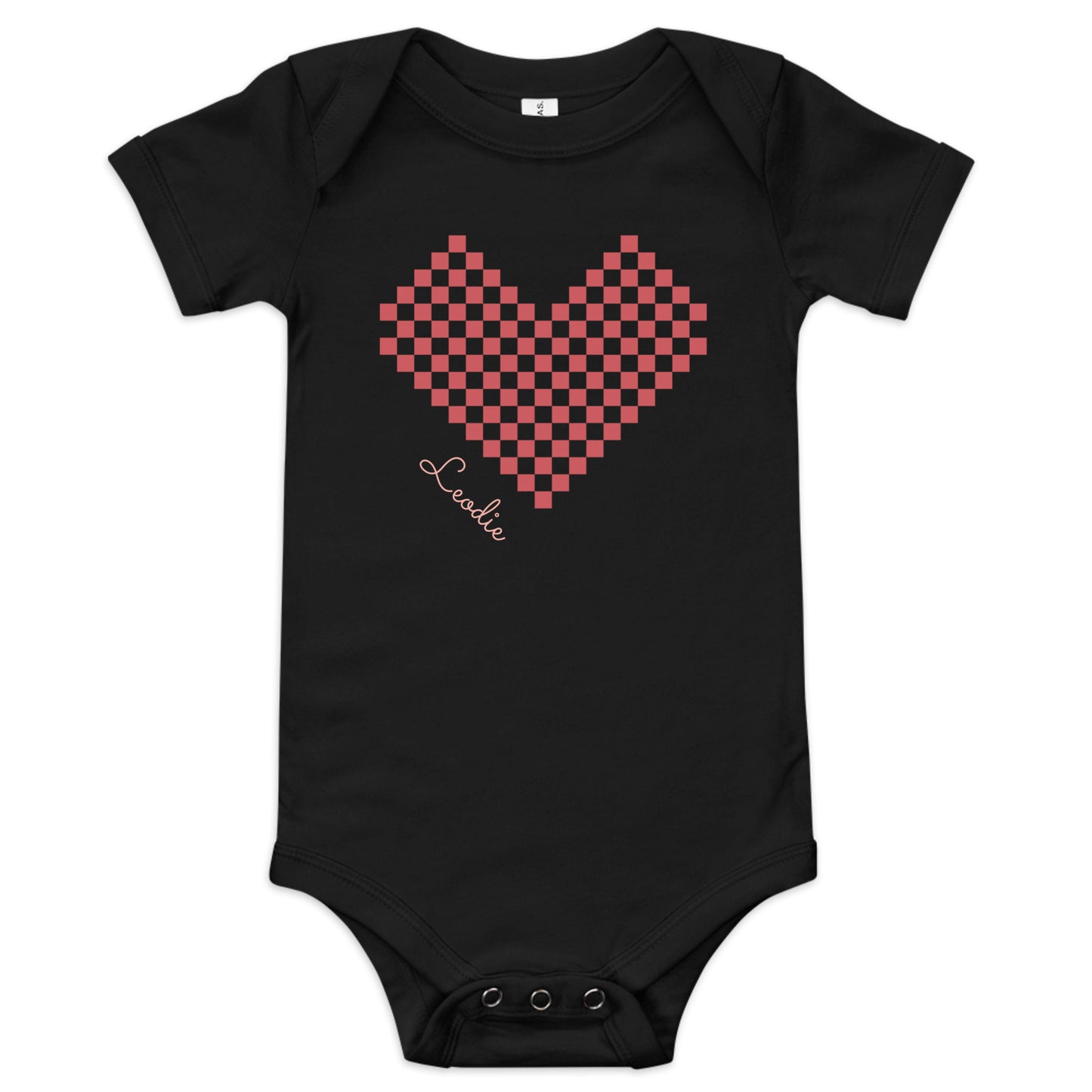 Leodie Red Checkered Heart Baby Onesie Black