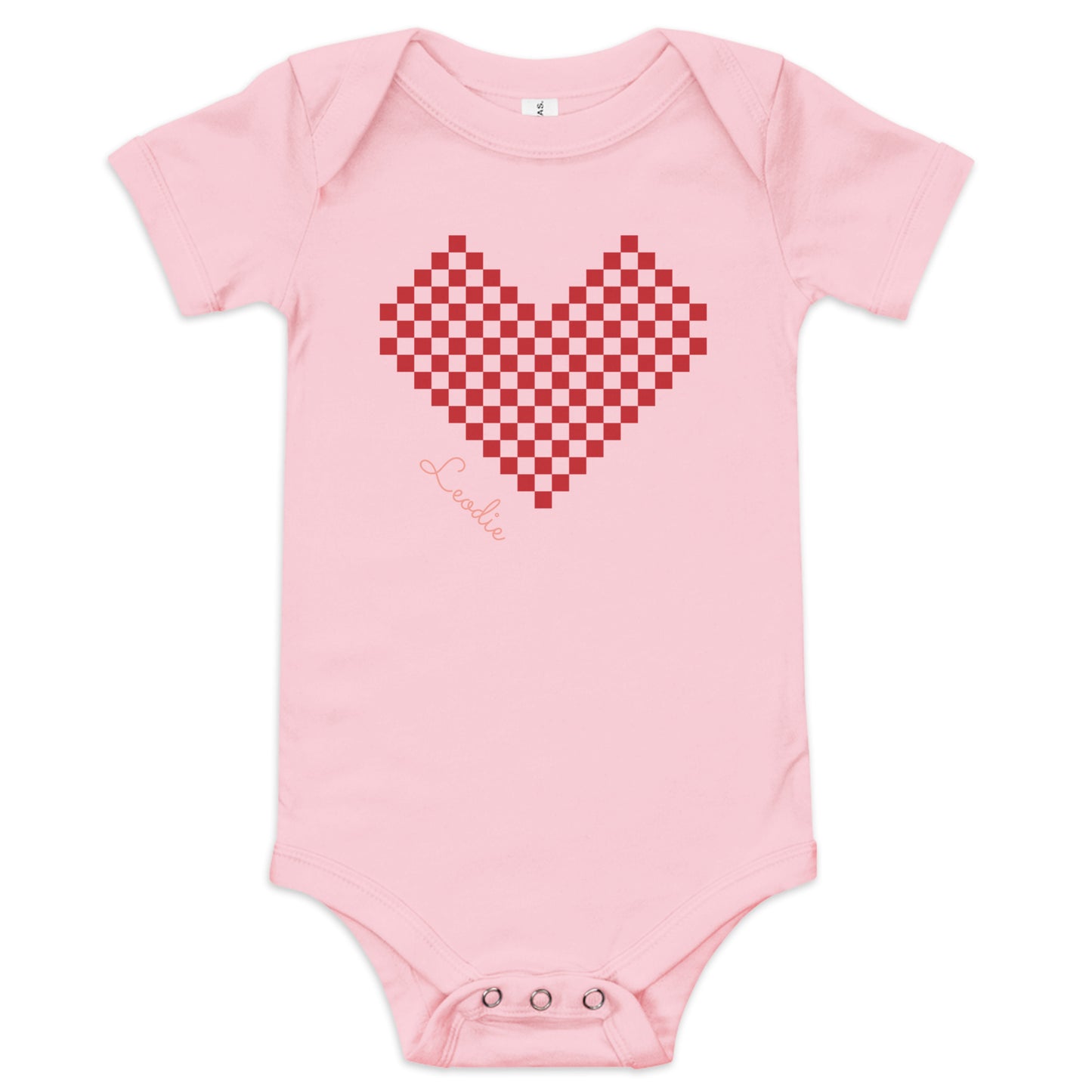 Leodie Red Checkered Heart Baby Onesie Pink