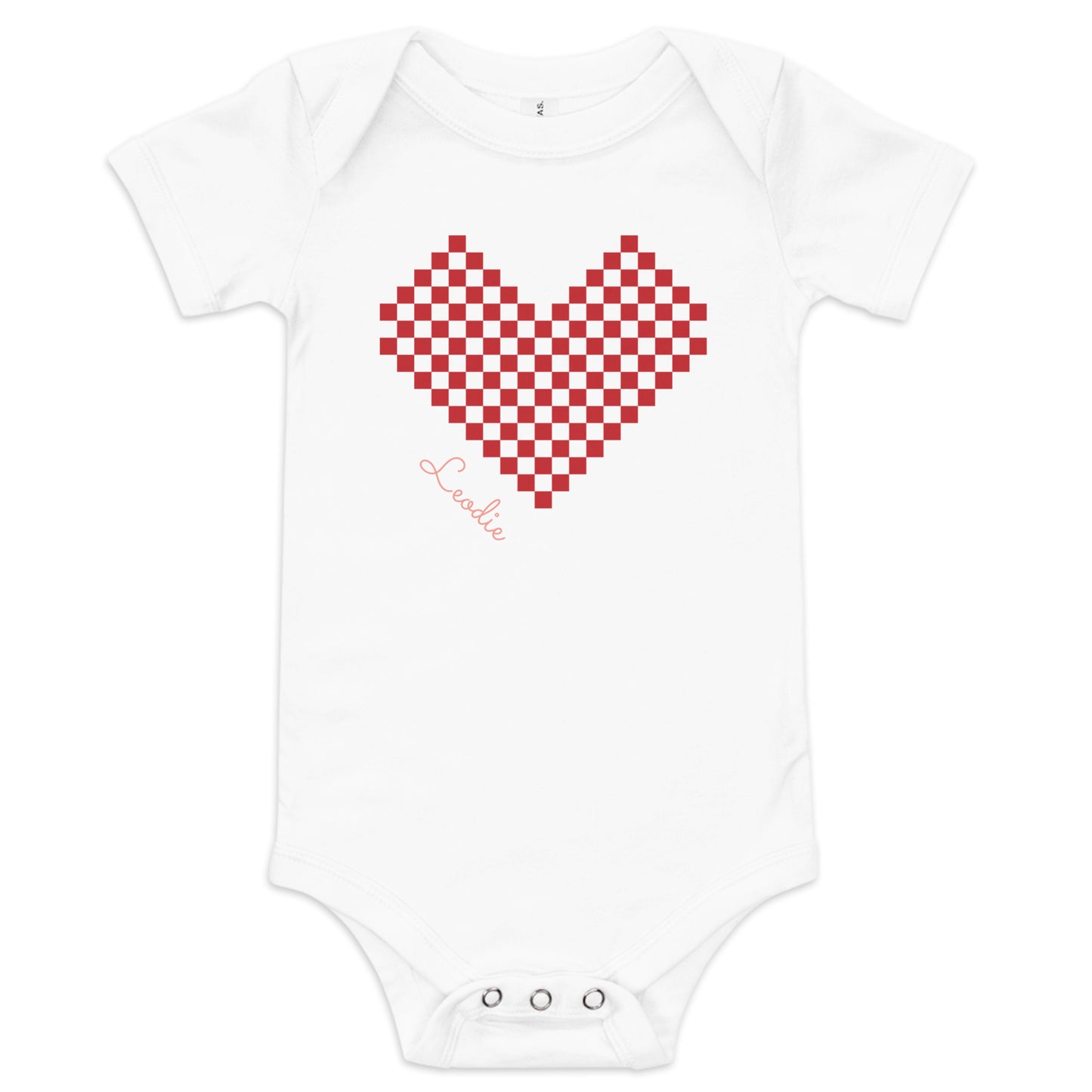 Leodie Red Checkered Heart Baby Onesie White