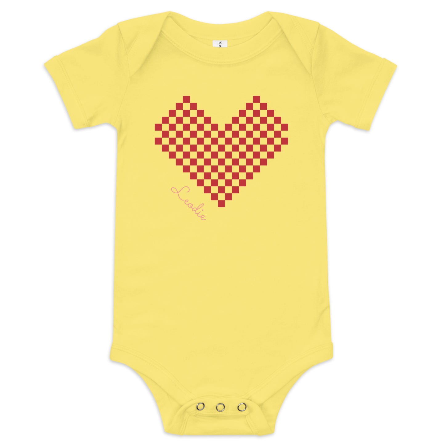 Leodie Red Checkered Heart Baby Onesie Yellow