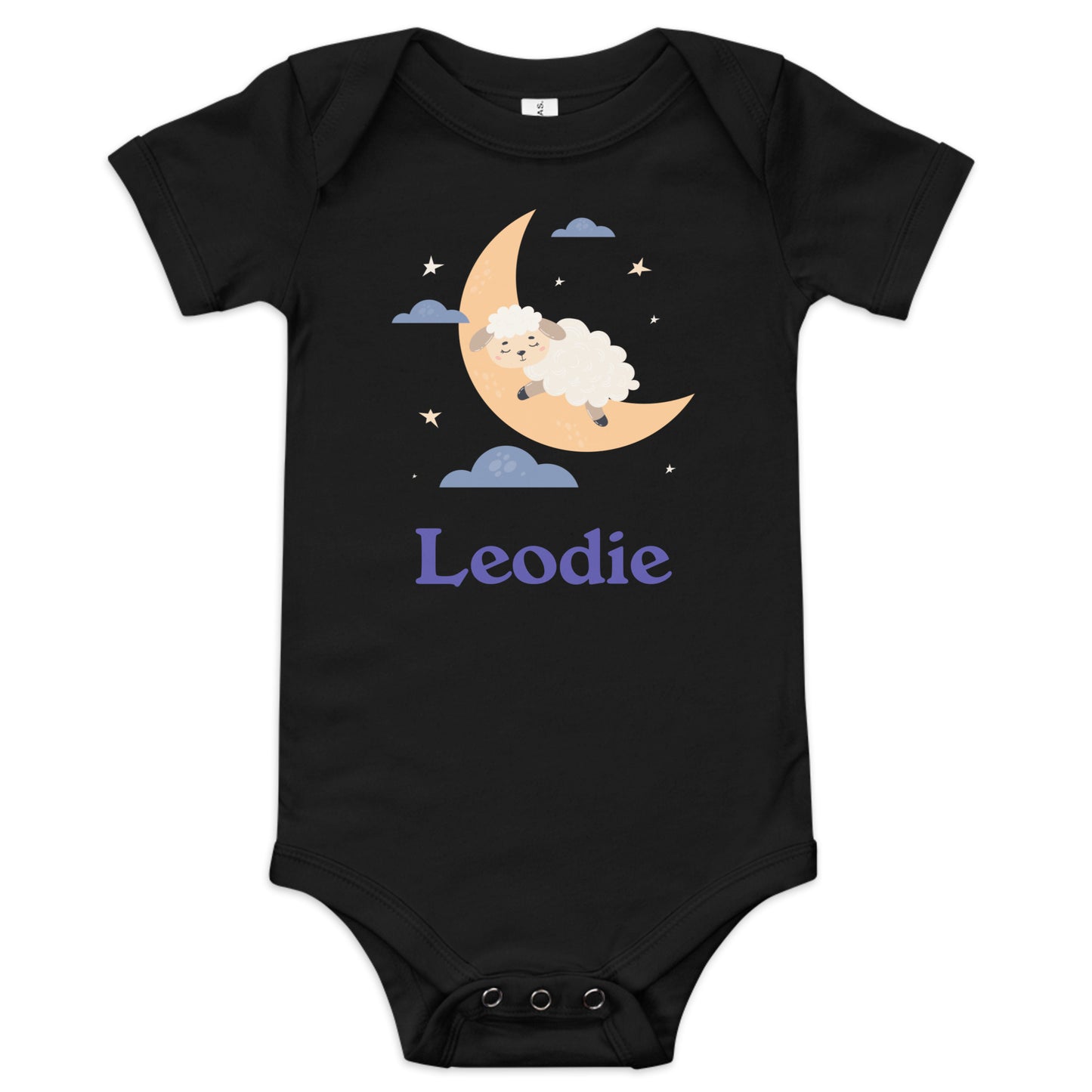 Leodie Sleepy Lamb Crescent Moon Baby Onesie Black
