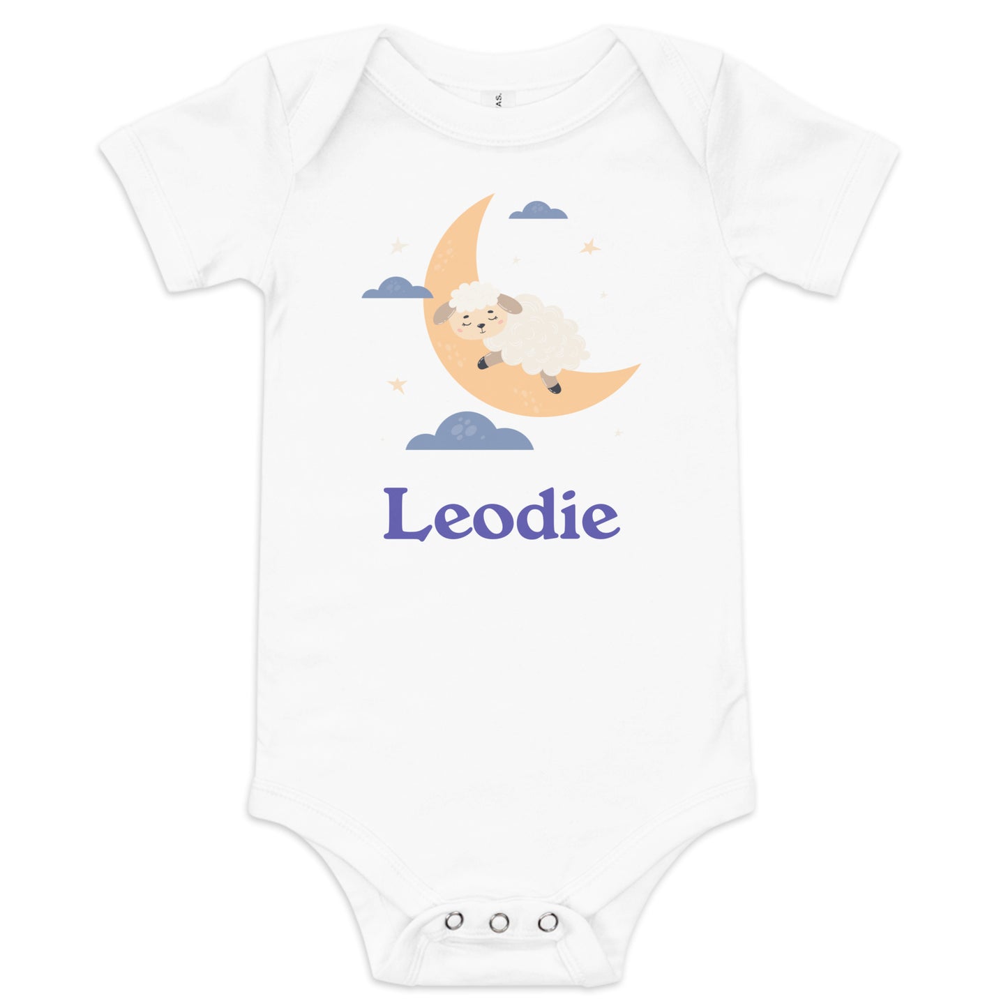 Leodie Sleepy Lamb Crescent Moon Baby Onesie White
