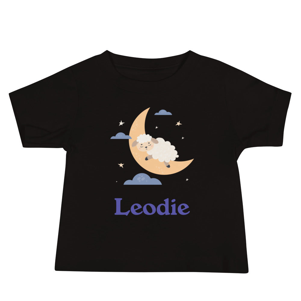 Leodie Sleepy Lamb Crescent Moon Baby Tee Black