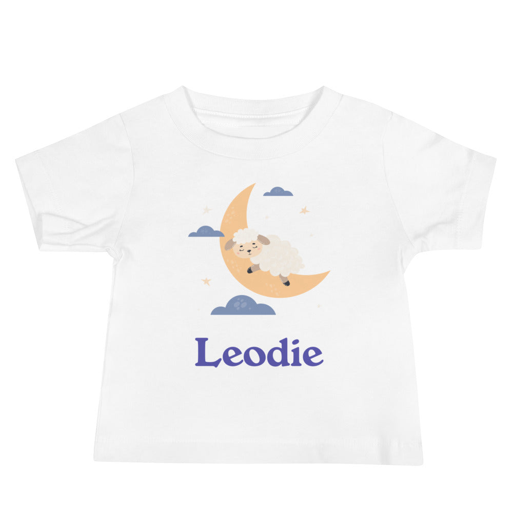 Leodie Sleepy Lamb Crescent Moon Baby Tee White