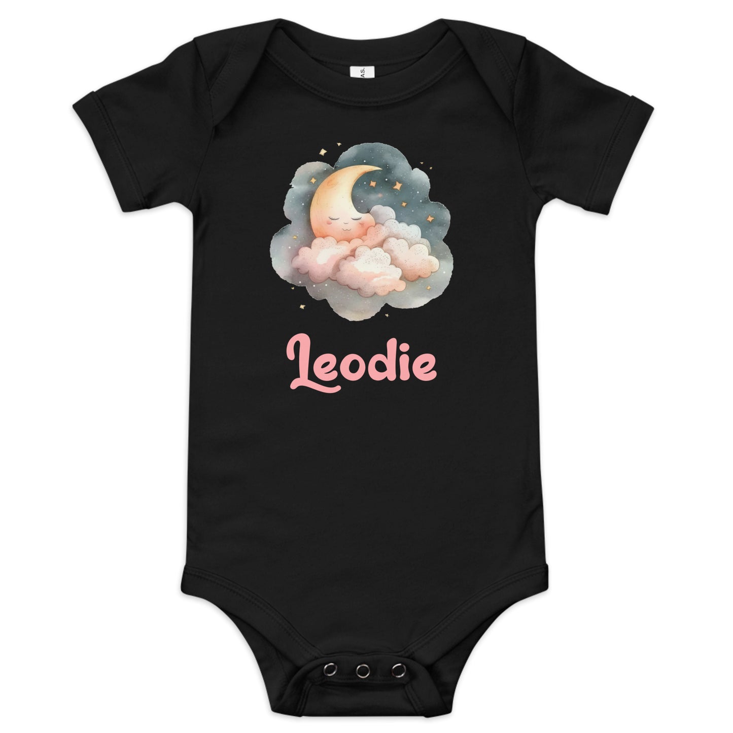 Leodie Sleepy Moon Pink Clouds Baby Onesie Black