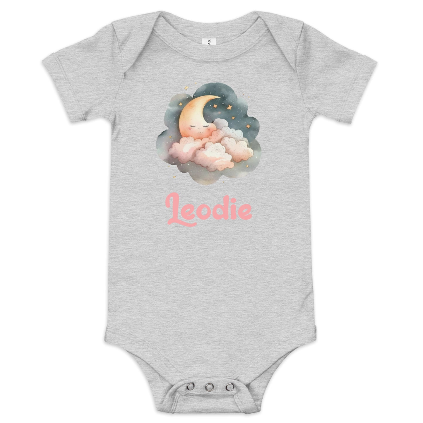 Leodie Sleepy Moon Pink Clouds Baby Onesie Grey