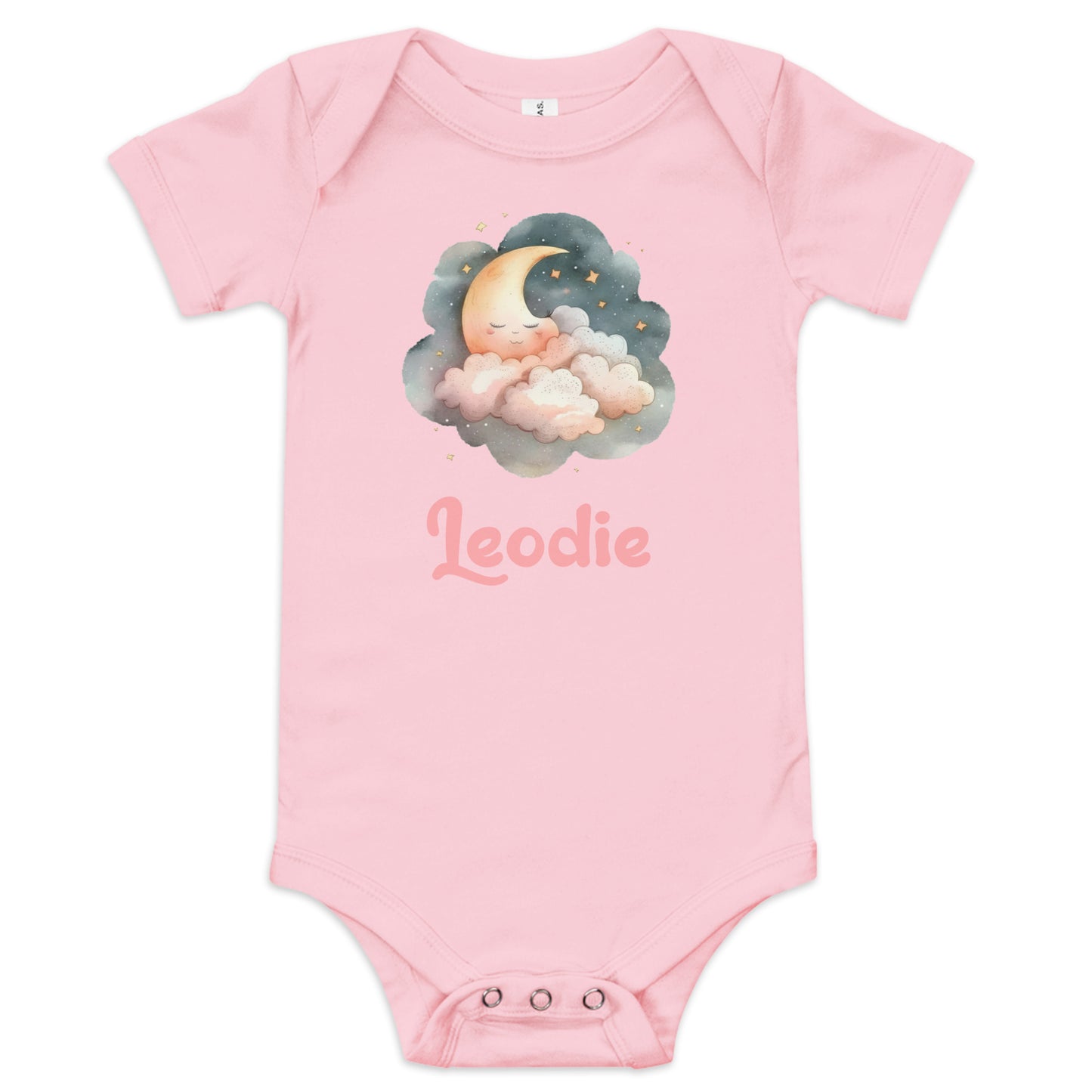 Leodie Sleepy Moon Pink Clouds Baby Onesie Pink