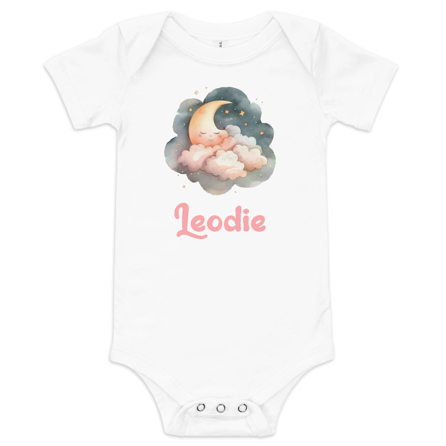 Leodie Sleepy Moon Pink Clouds Baby Onesie White