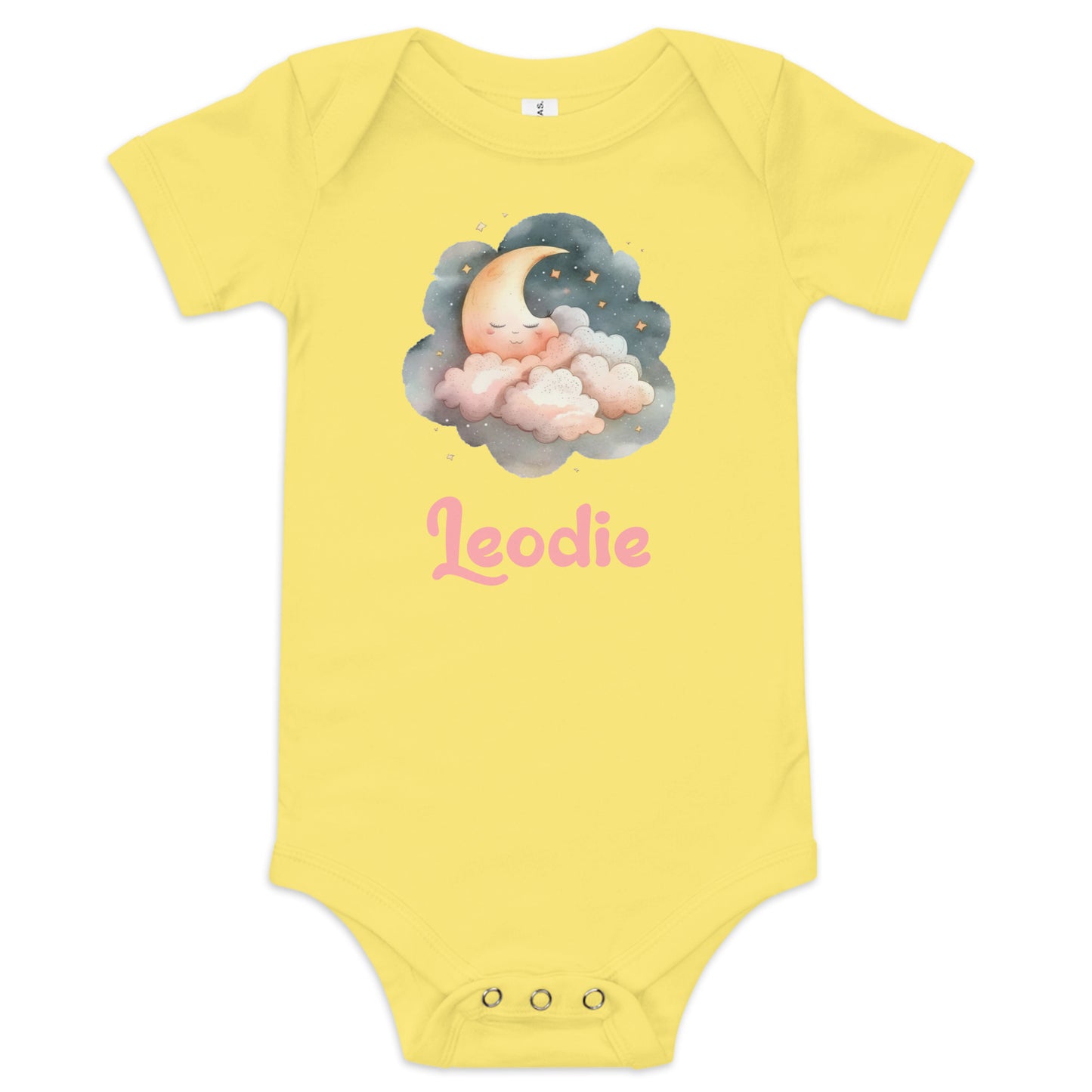 Leodie Sleepy Moon Pink Clouds Baby Onesie Yellow