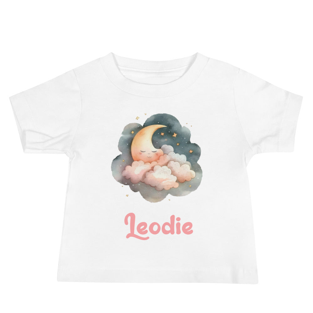 Leodie Sleepy Moon Pink Clouds Baby Tee White