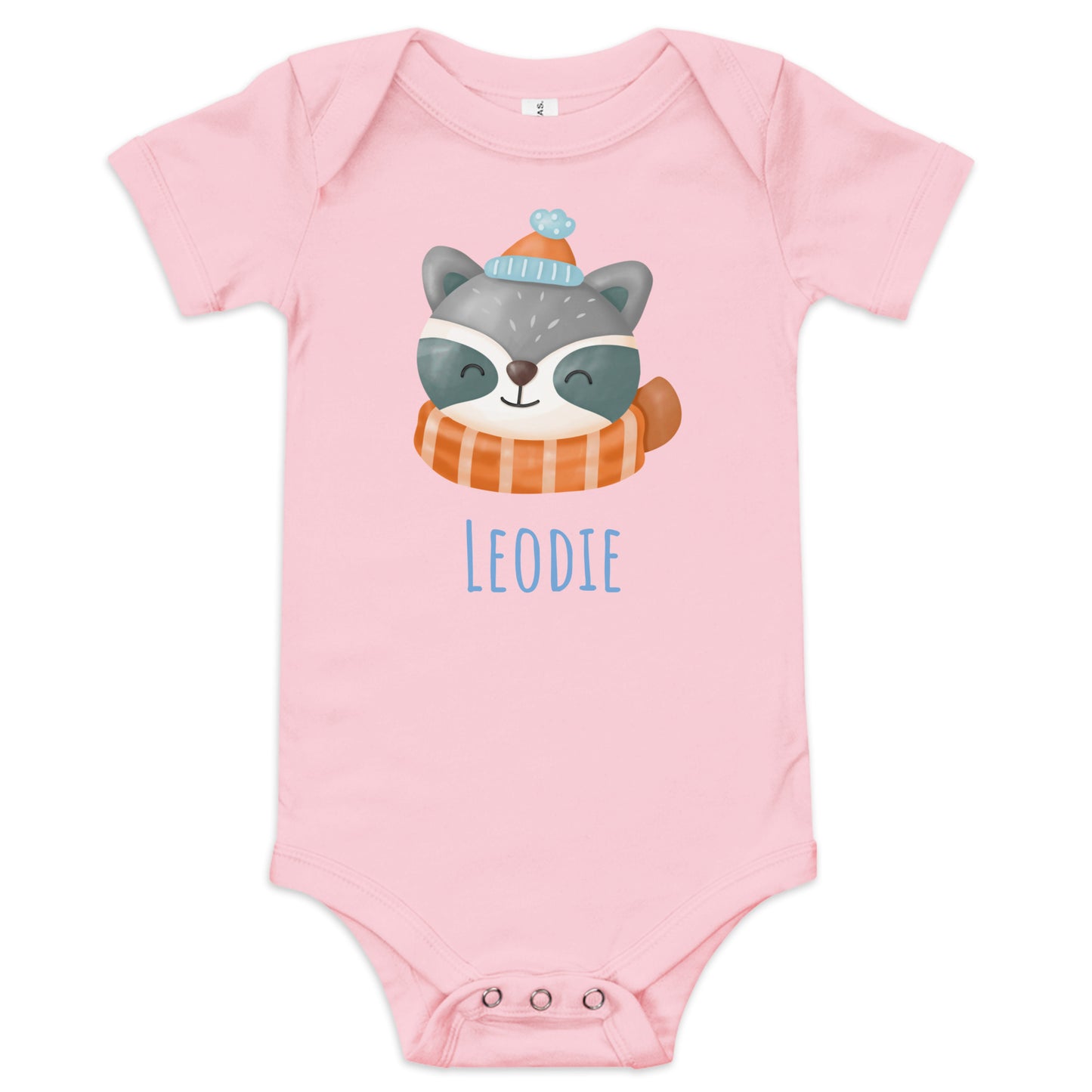 Winter Racoon Baby Onesie Pink