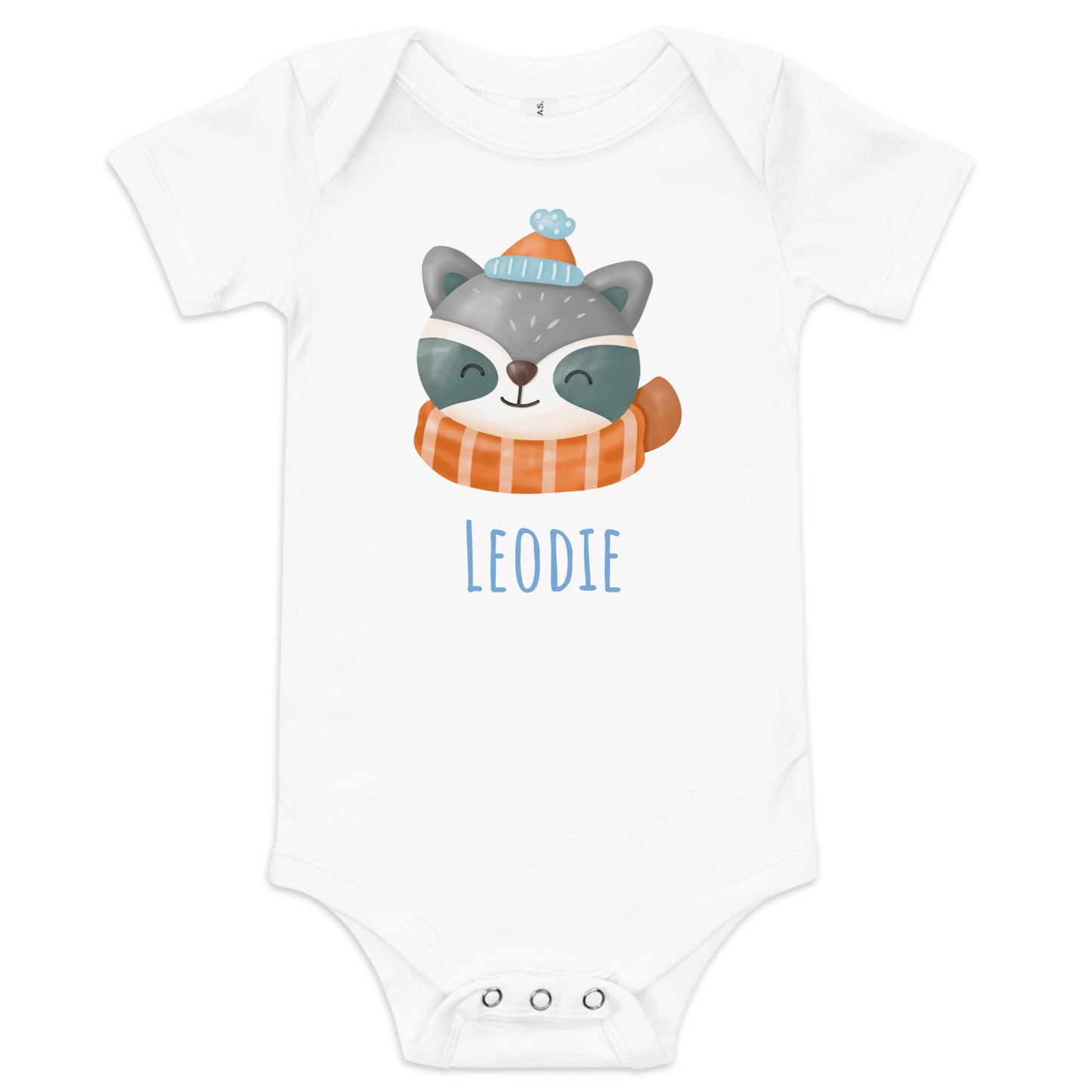 Leodie Winter Racoon Baby Onesie White