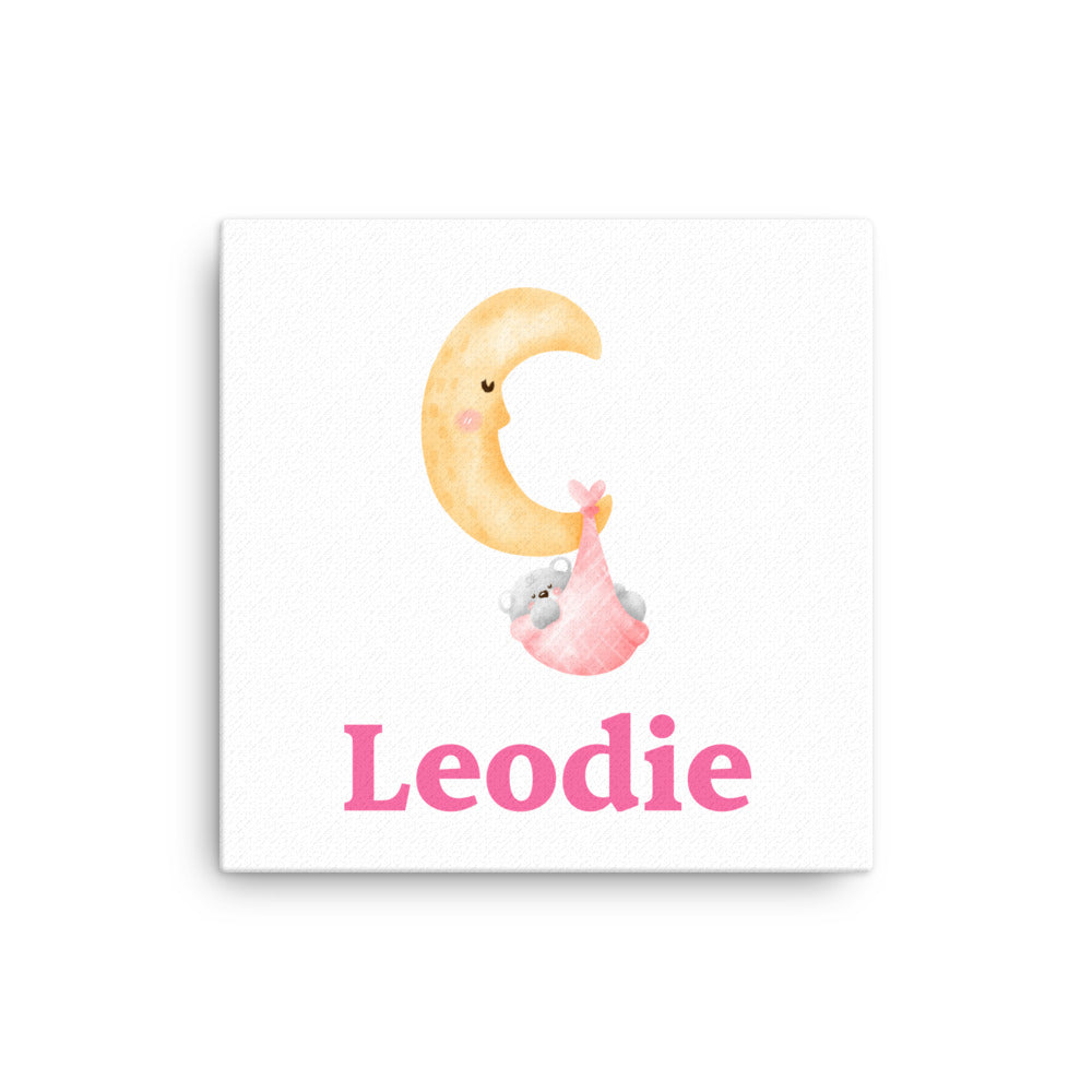 Leodie Pink Swaddle Moon Bear Thin Canvas Wall Print 12