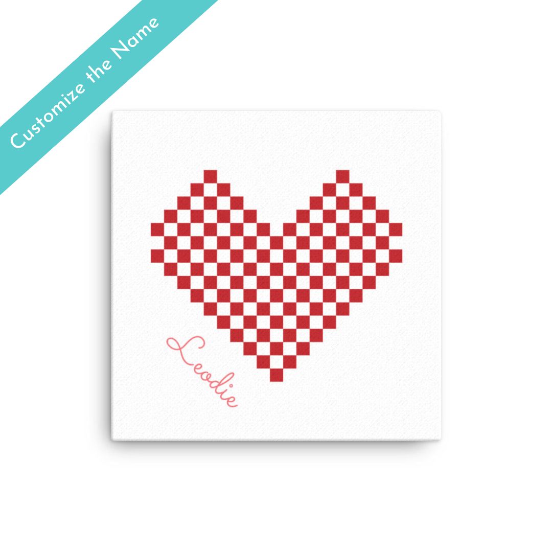 Red Checker Heart Thin Canvas Print 12x12