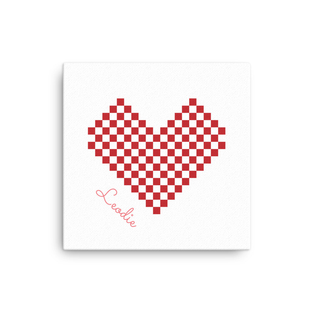 Red Checker Heart Thin Canvas Print 16x16