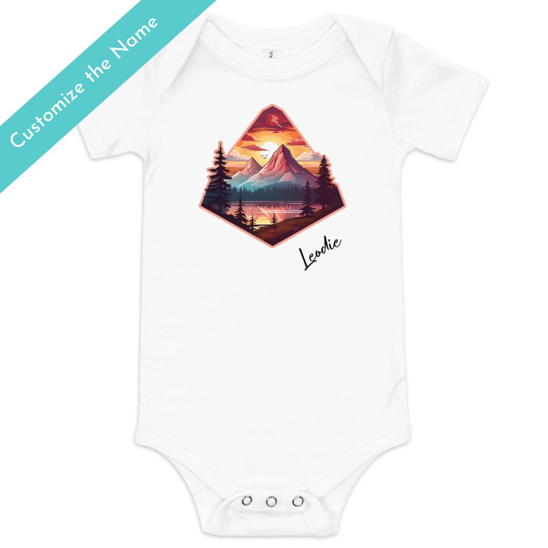 Serene Mountain Sunset Baby Onesie White