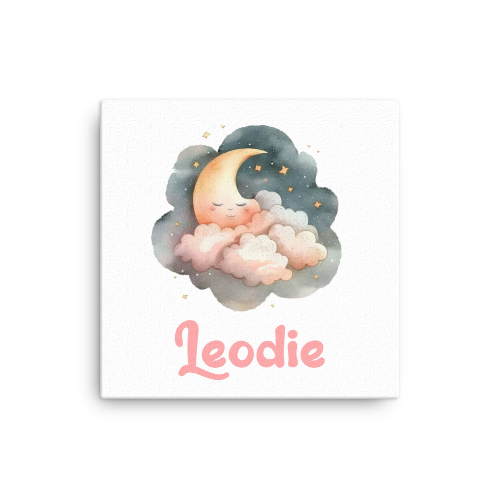 Leodie Sleepy Moon Pink Clouds Thin Canvas Wall Print 12x12