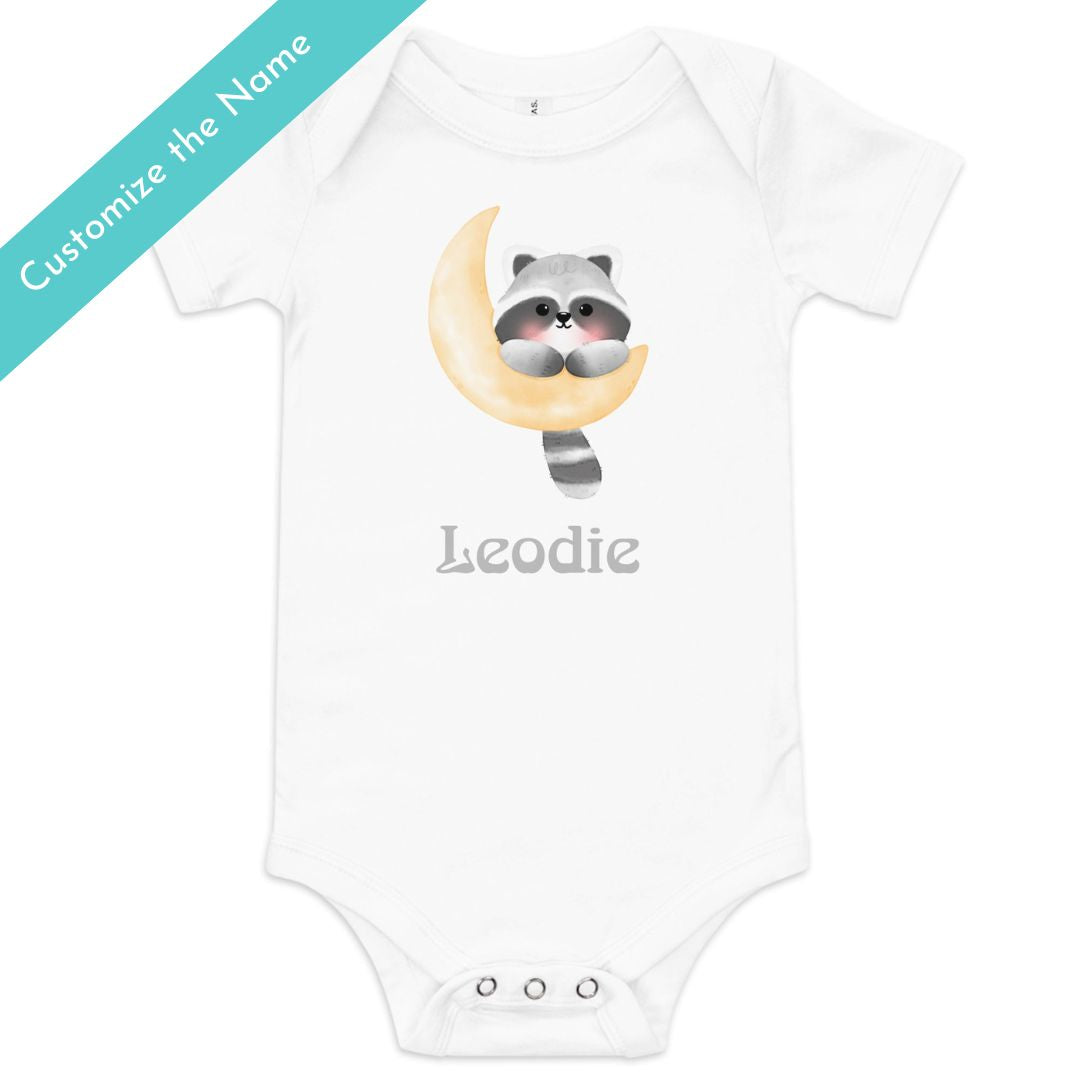 Sweet Raccoon Moon Baby Onesie White
