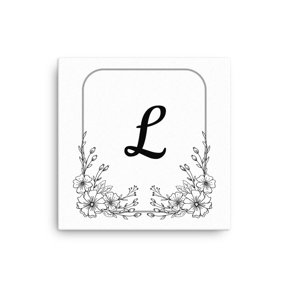 Square Floral Frame Monogram Thin Canvas Print