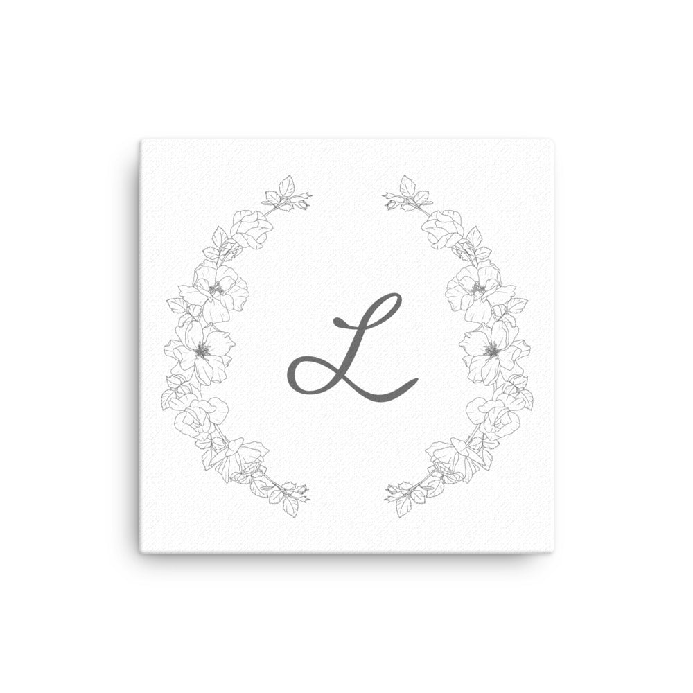 Vine Rose Frame Monogram Thin Canvas Print
