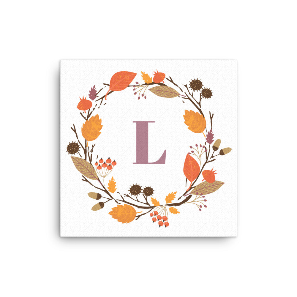 Customizable Warm Autumn Wreath Monogram Canvas Print